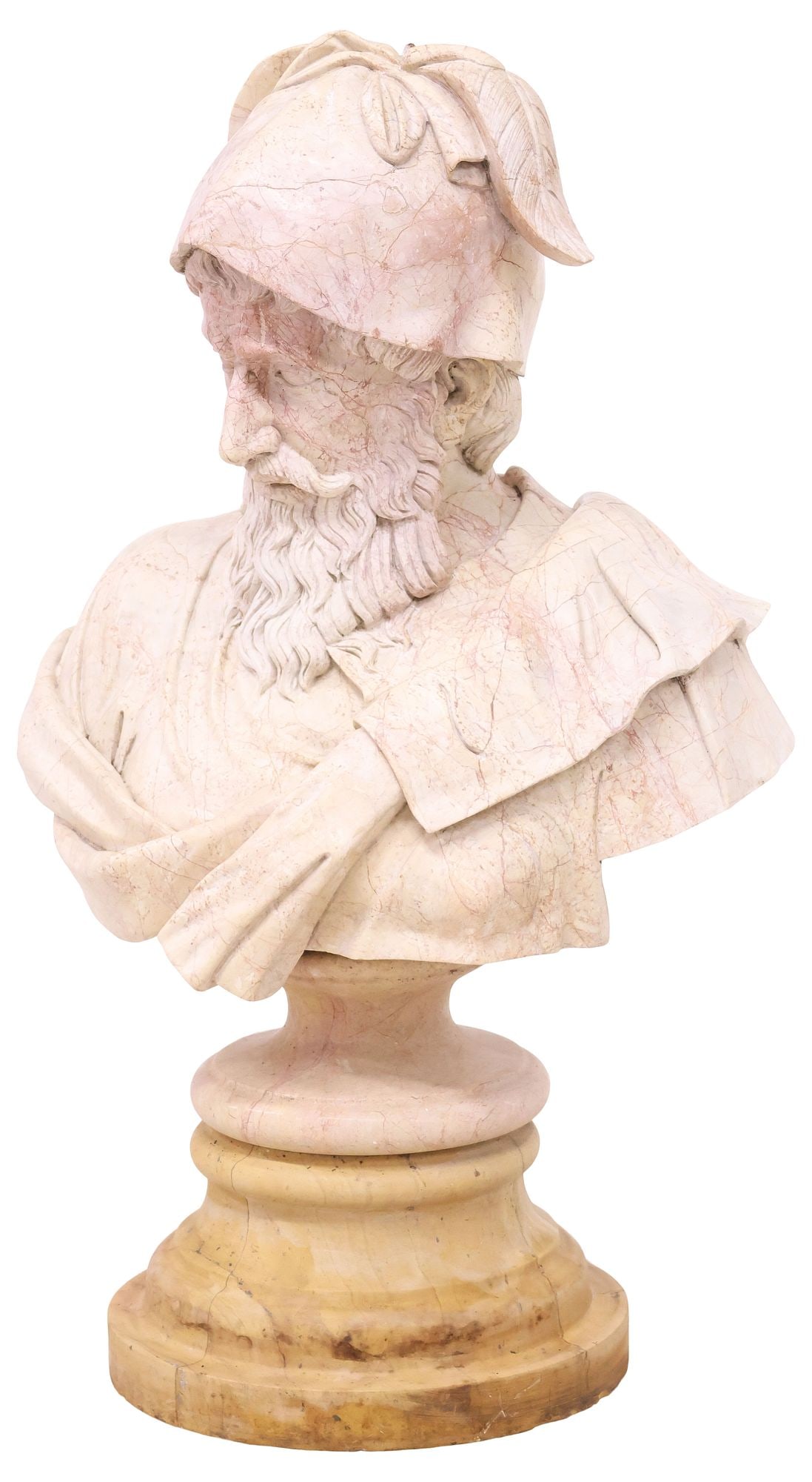 CLASSICAL STYLE CARVED MARBLE BUST, GREEK MYTHOLOGICAL HERO, 34"H - 3