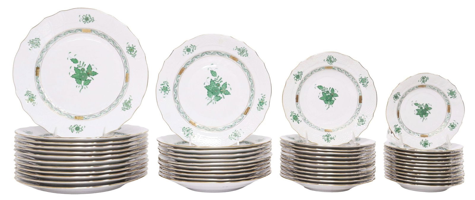 (47) HEREND 'CHINESE BOUQUET GREEN' HAND-PAINTED PORCELAIN PARTIAL DINNER SERVICE (1 of 4)