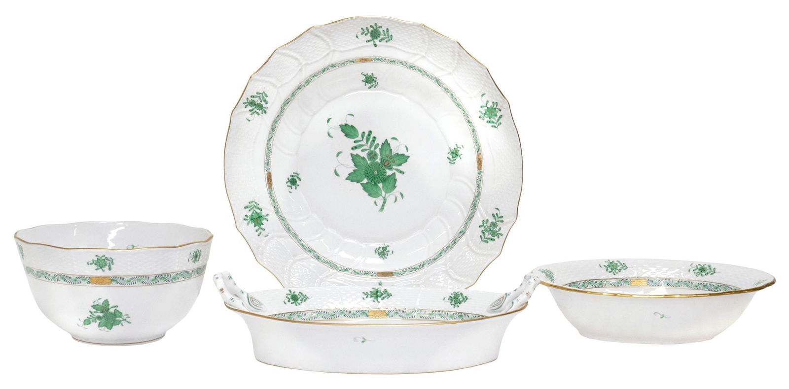 (4) HEREND 'CHINESE BOUQUET GREEN' HAND-PAINTED PORCELAIN TABLEWARE (1 of 4)