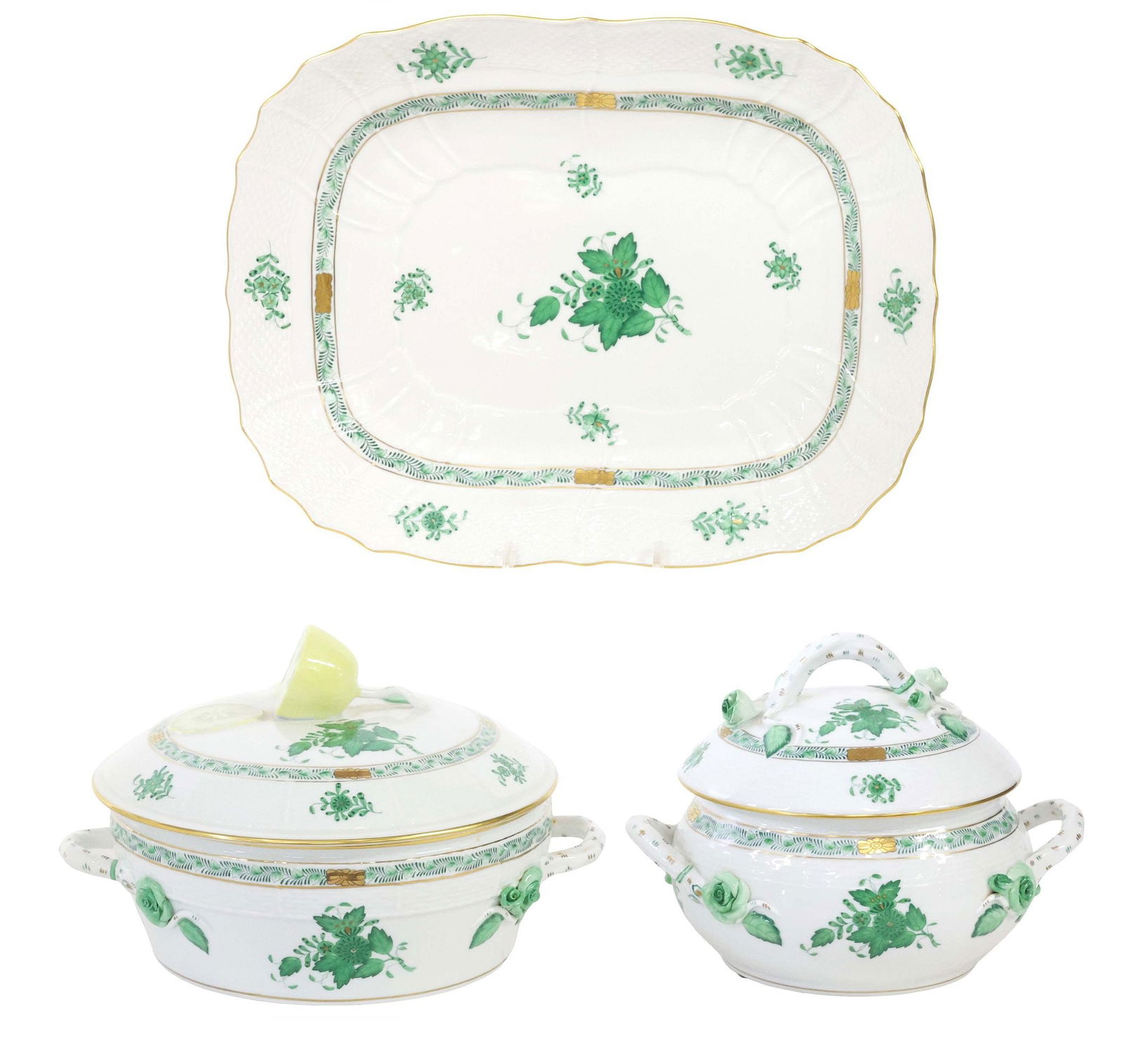 (3) HEREND 'CHINESE BOUQUET GREEN' PORCELAIN SERVICEWARE (1 of 4)