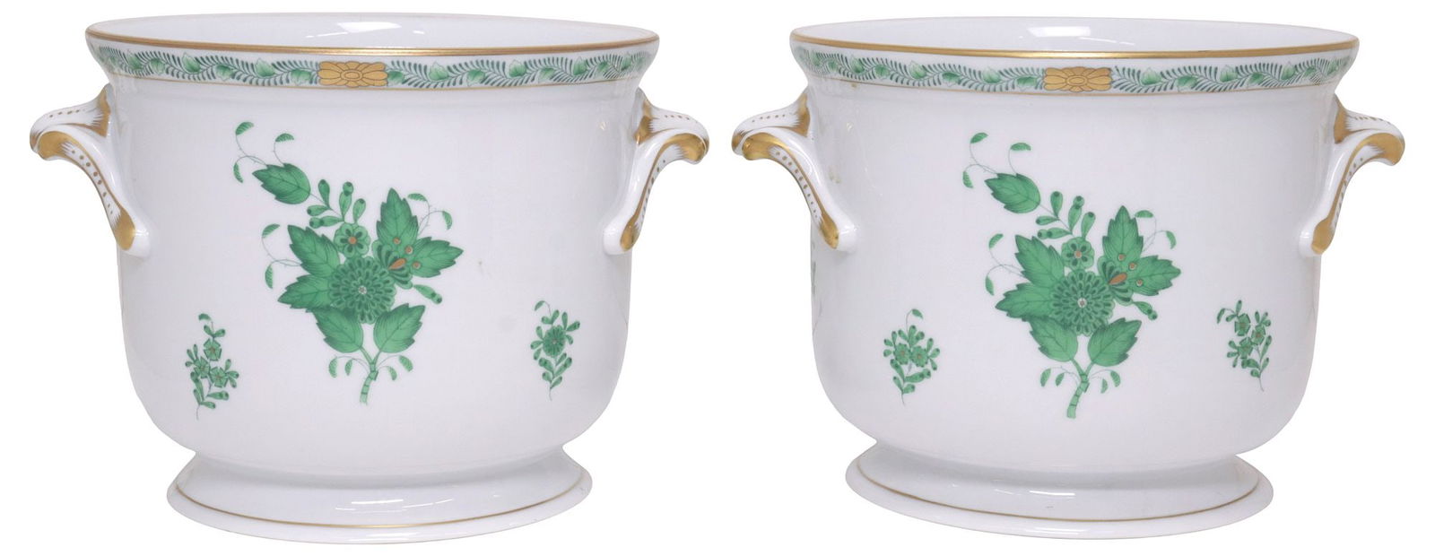 (2) HEREND 'CHINESE BOUQUET GREEN' HAND-PAINTED PORCELAIN CACHEPOTS (1 of 5)