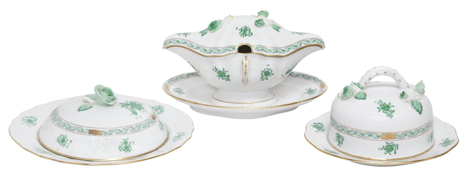 (3) HEREND 'CHINESE BOUQUET GREEN' HAND-PAINTED PORCELAIN TABLE ITEMS (1 of 9)