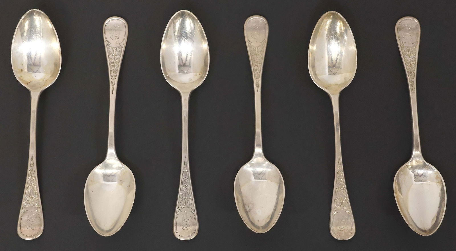 (6) TIFFANY & CO. 'ANTIQUE IVY' STERLING SILVER PLACE SPOONS (1 of 3)
