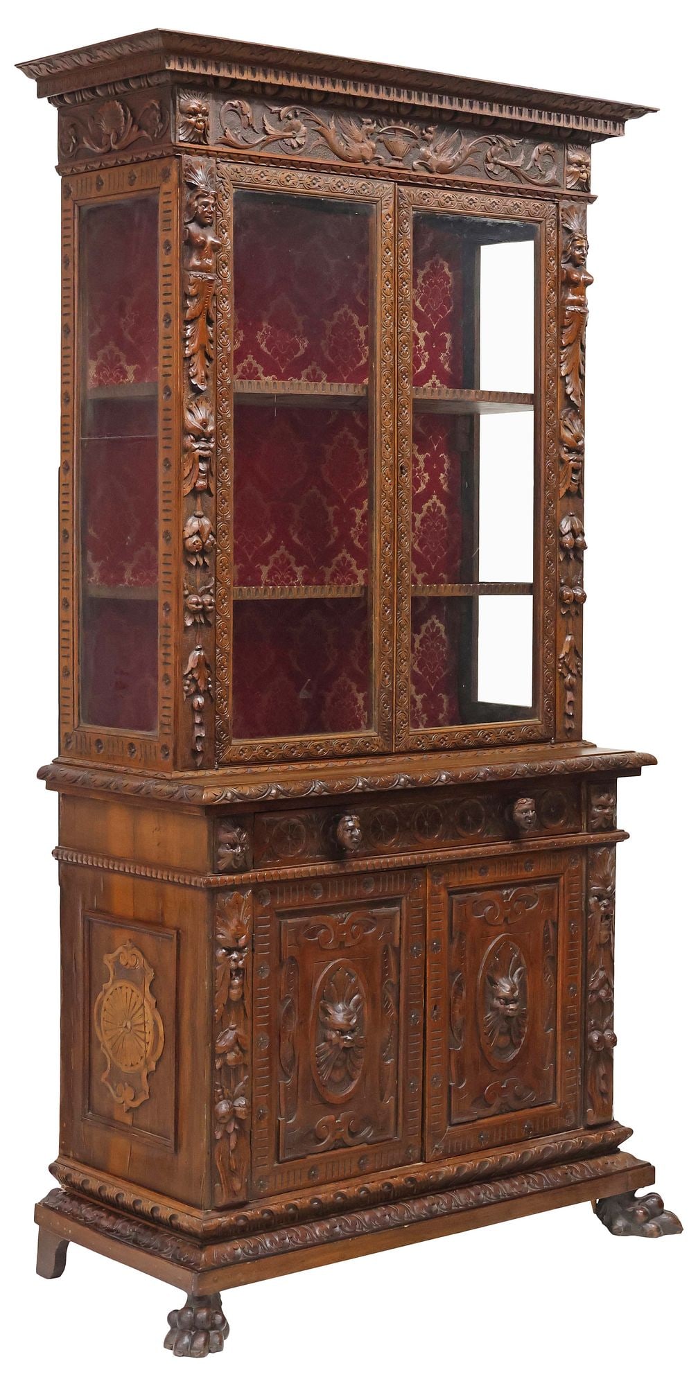 ITALIAN RENAISSANCE REVIVAL CARVED WALNUT DISPLAY BOOKCASE (1 of 9)