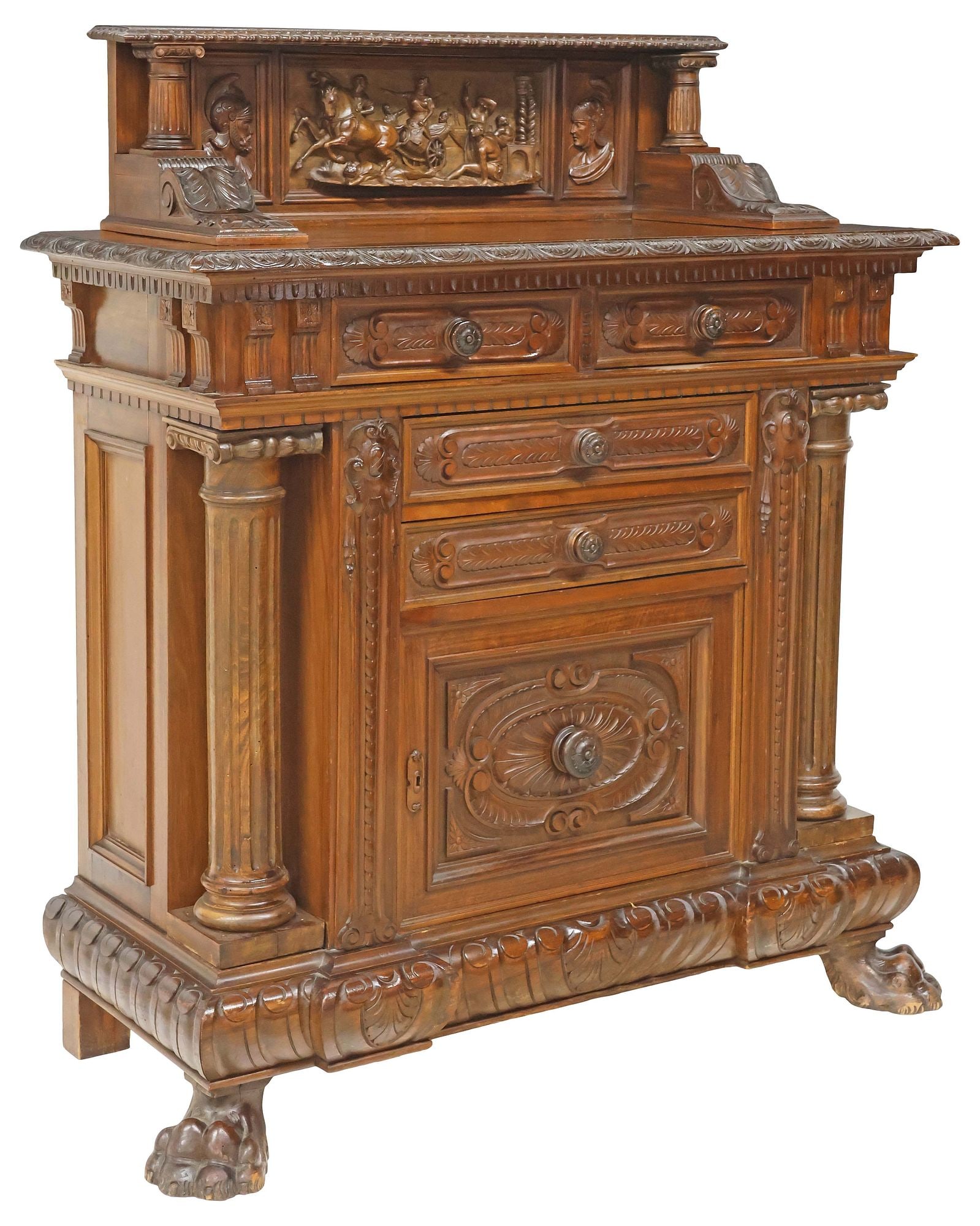 ITALIAN RENAISSANCE REVIVAL CARVED WALNUT TIERED BUFFET (1 of 8)
