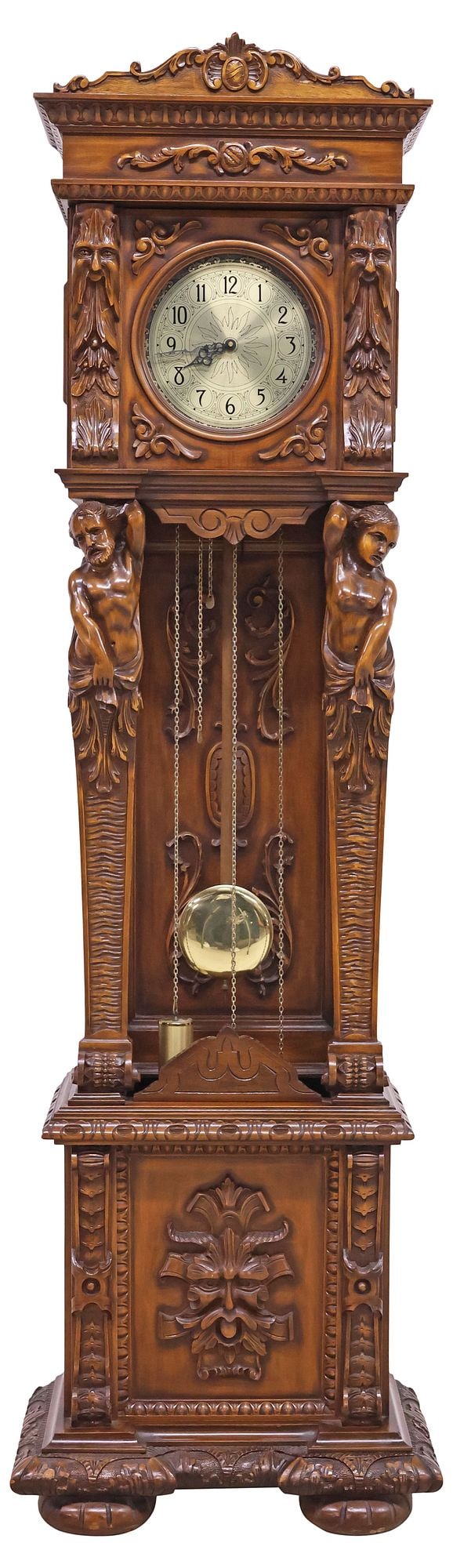 ROMANET MORBIER RENAISSANCE REVIVAL CARVED WALNUT LONGCASE CLOCK - 2