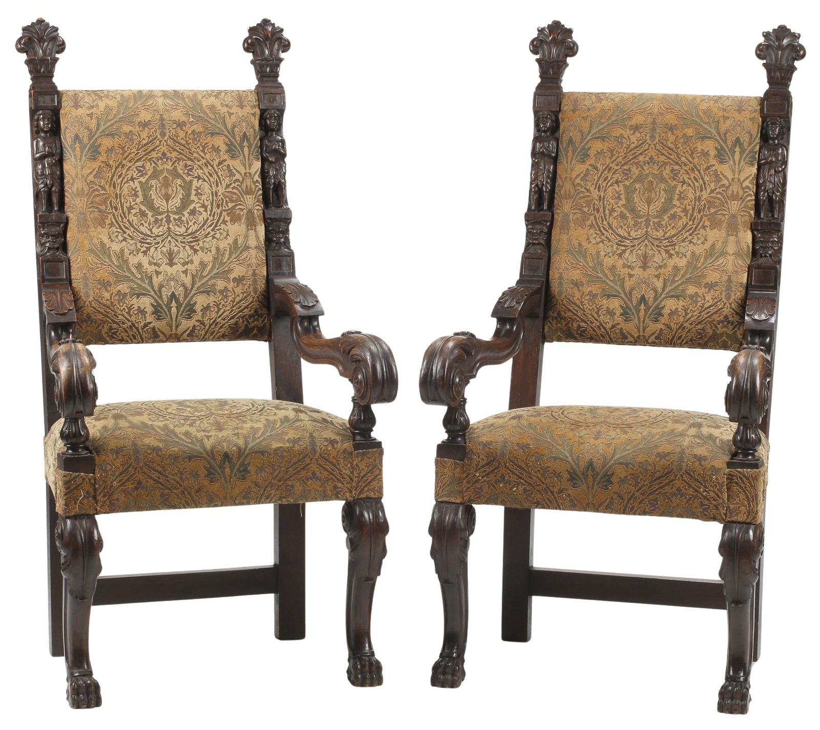 (2) RENAISSANCE REVIVAL CARVED WALNUT UPHOLSTERED ARMCHAIRS (1 of 7)