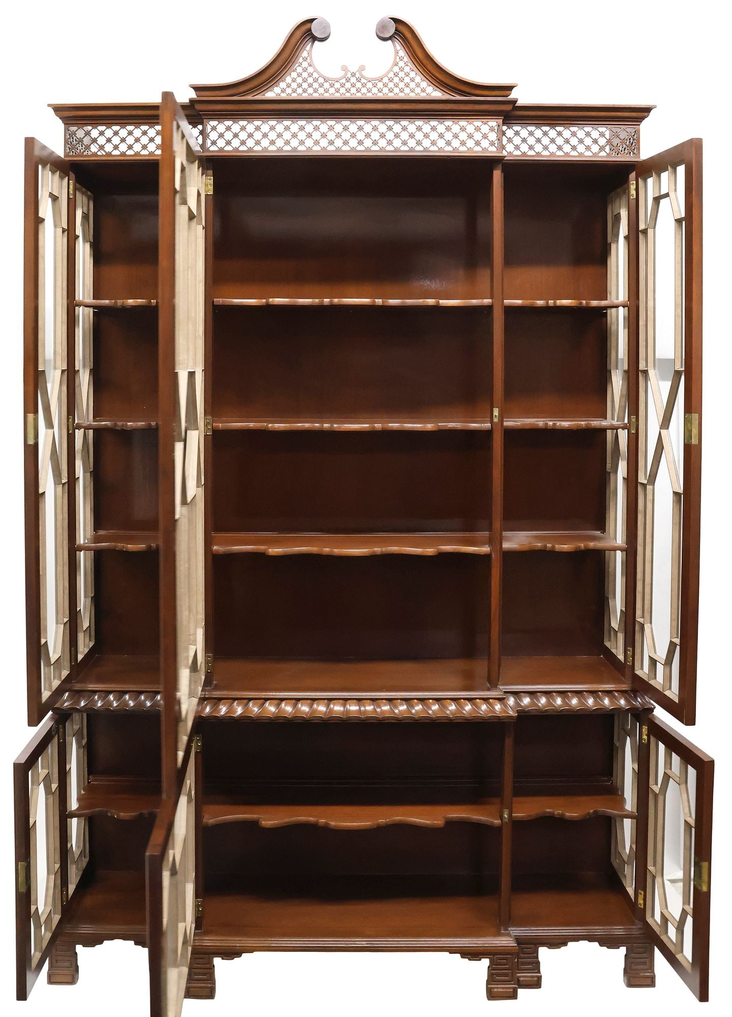 BAKER (ATTRIB.) CHINESE CHIPPENDALE STYLE MAHOGANY BREAKFRONT DISPLAY CABINET - 2