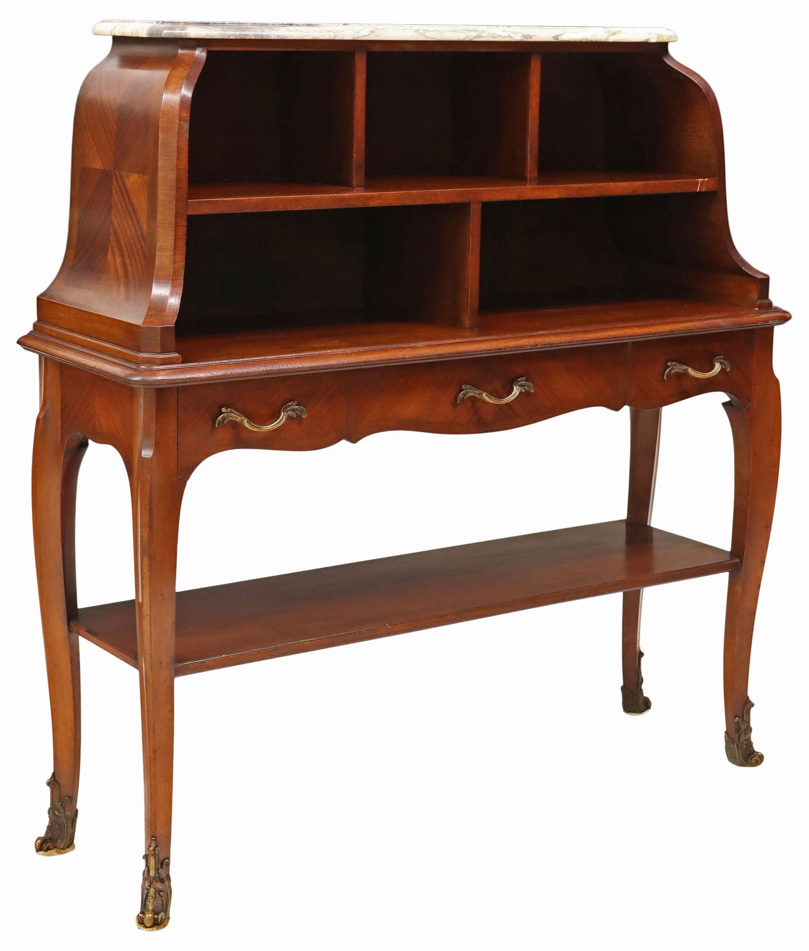 FRENCH LOUIS XV STYLE MARBLE-TOP MAHOGANY LIBRARY STAND (1 of 5)