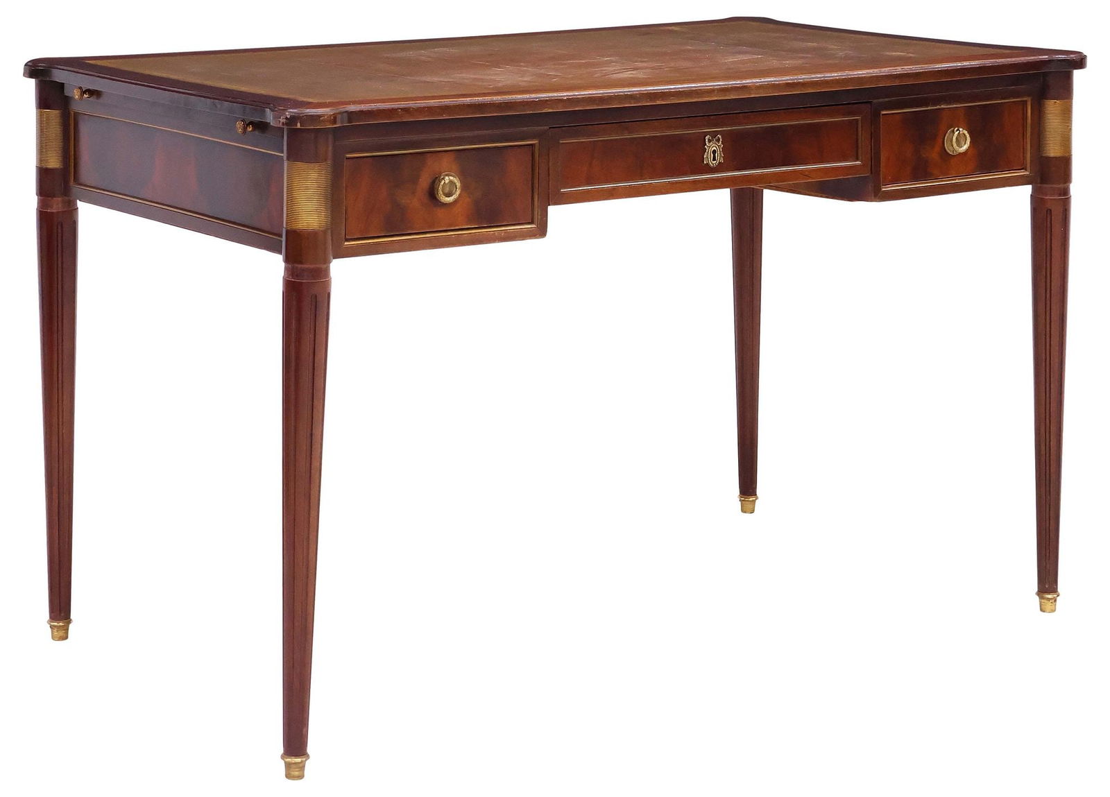 FRENCH LOUIS XVI STYLE LEATHER-TOP MAHOGANY WRITING DESK / BUREAU (1 of 5)