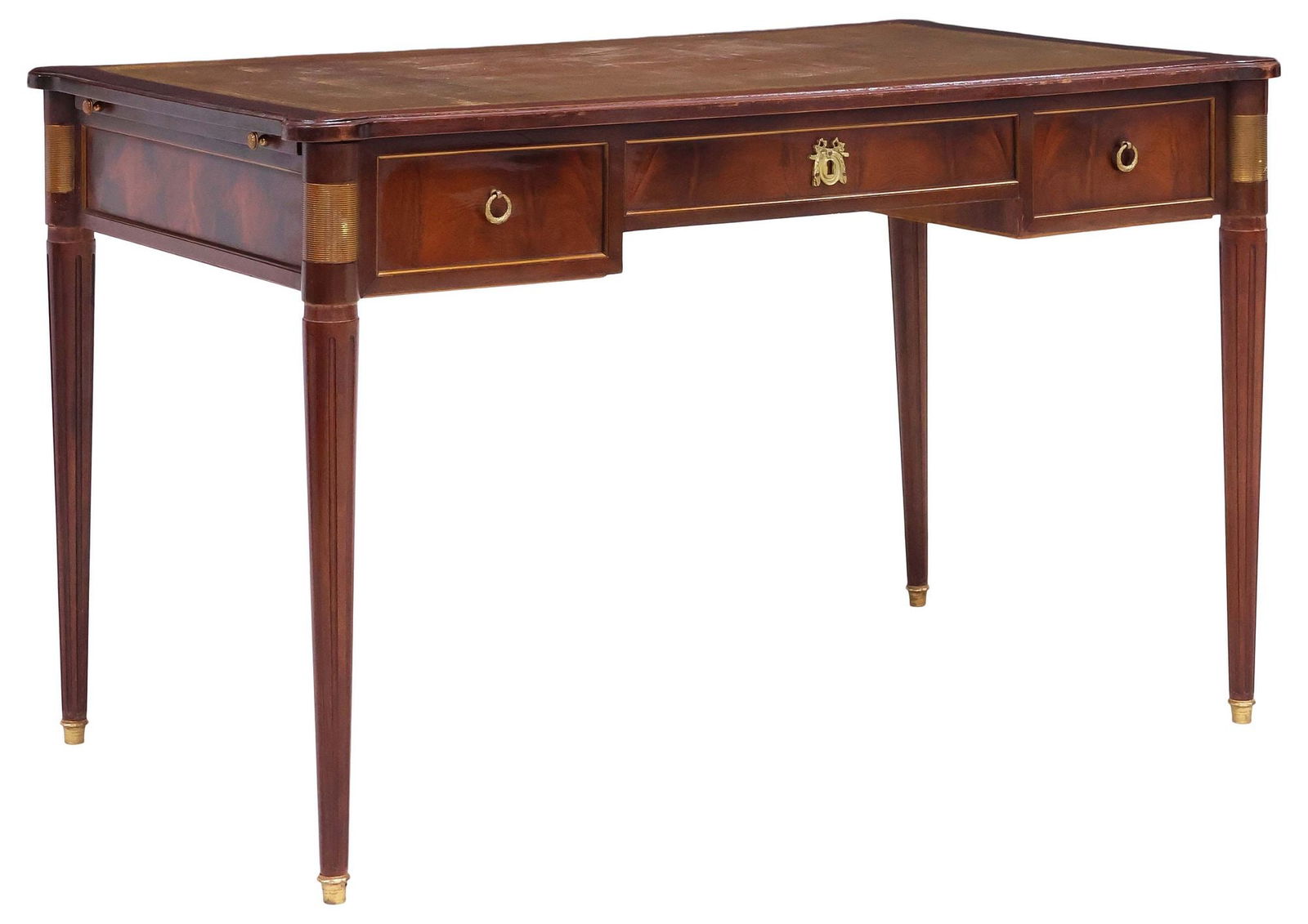FRENCH LOUIS XVI STYLE LEATHER-TOP MAHOGANY WRITING DESK / BUREAU - 5