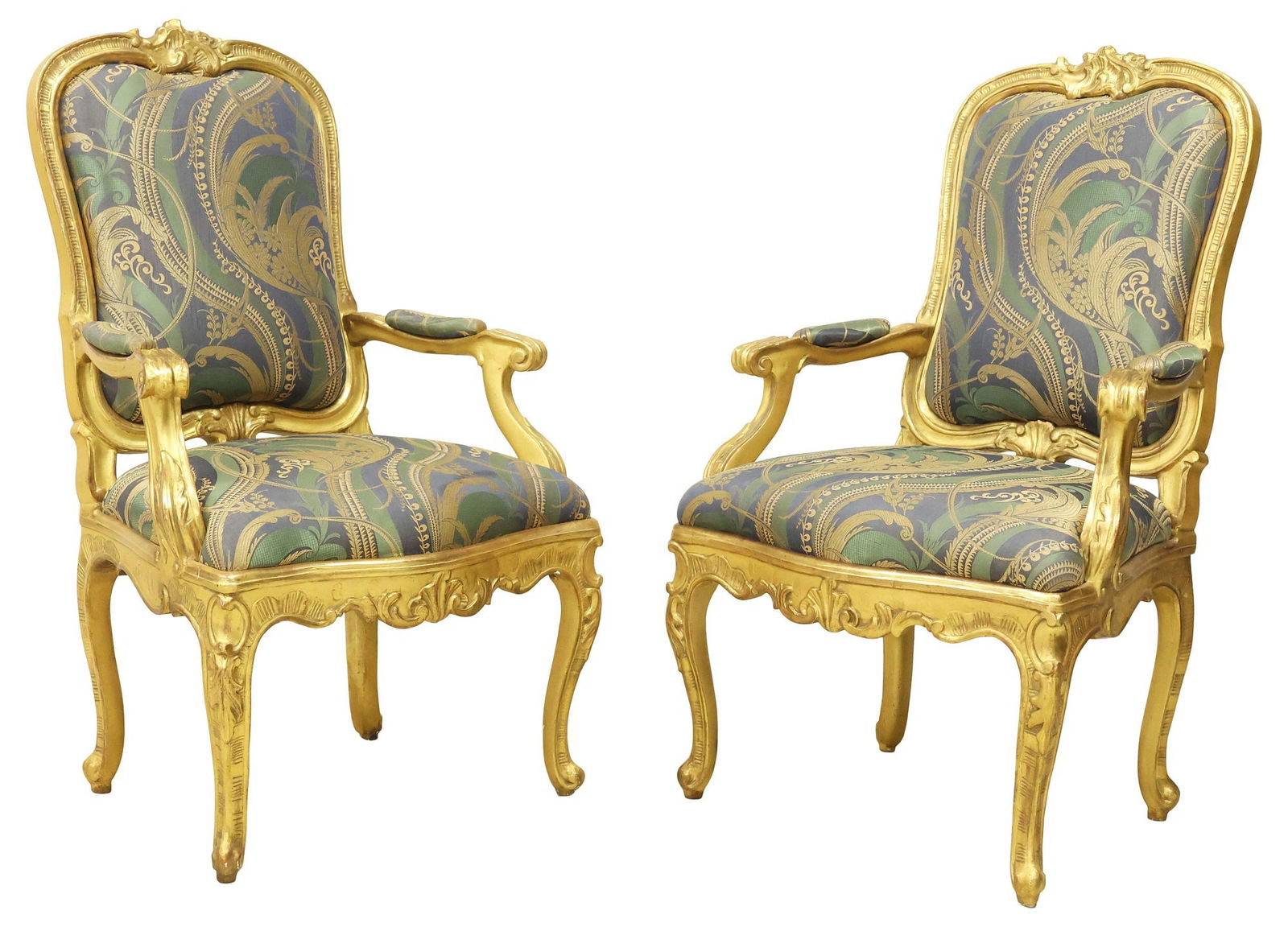 (2) ITALIAN LOUIS XV STYLE UPHOLSTERED GILTWOOD ARMCHAIRS (1 of 3)