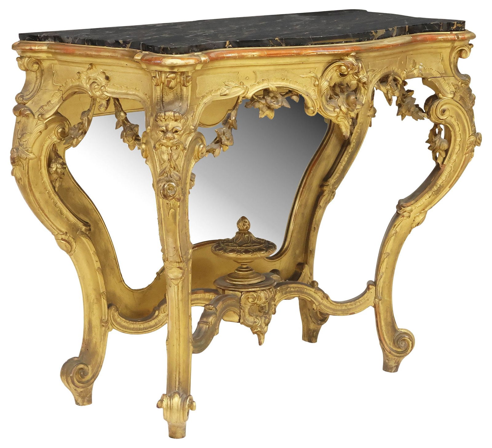 ITALIAN LOUIS XV STYLE MARBLE-TOP GILTWOOD CONSOLE TABLE (1 of 6)