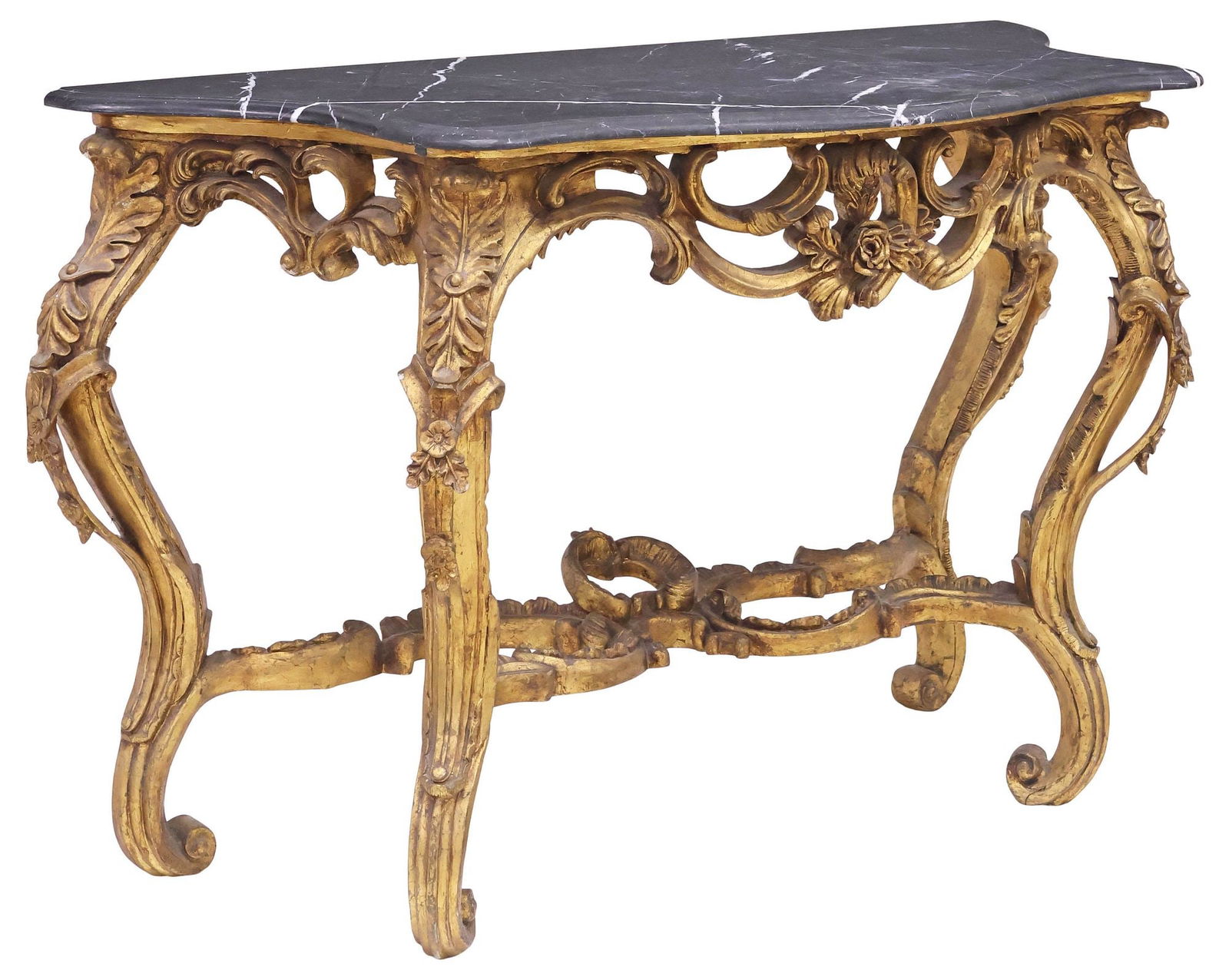 LOUIS XV STYLE MARBLE-TOP GILTWOOD CONSOLE TABLE (1 of 4)
