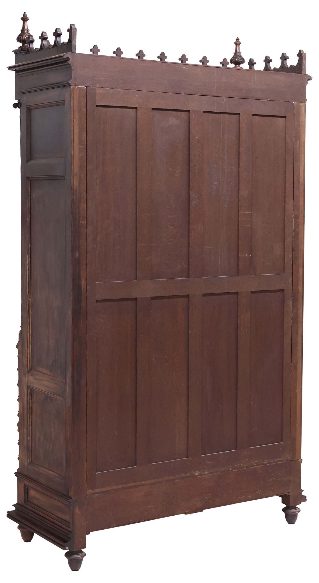 MONUMENTAL FRENCH VEROT GOTHIC REVIVAL CARVED WALNUT ARMOIRE, 105"H - 6