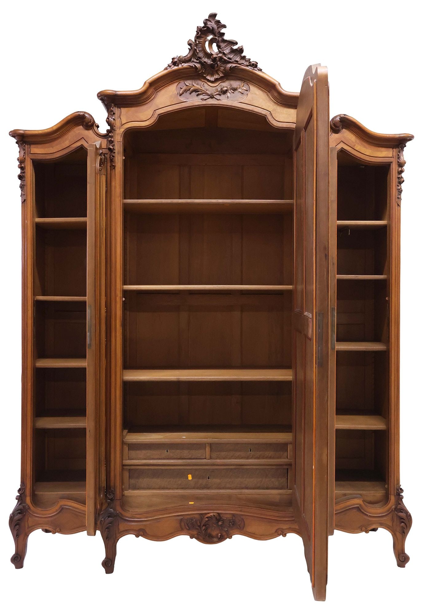 MONUMENTAL FRENCH LOUIS XV STYLE CARVED WALNUT MIRRORED ARMOIRE, 106"H - 4