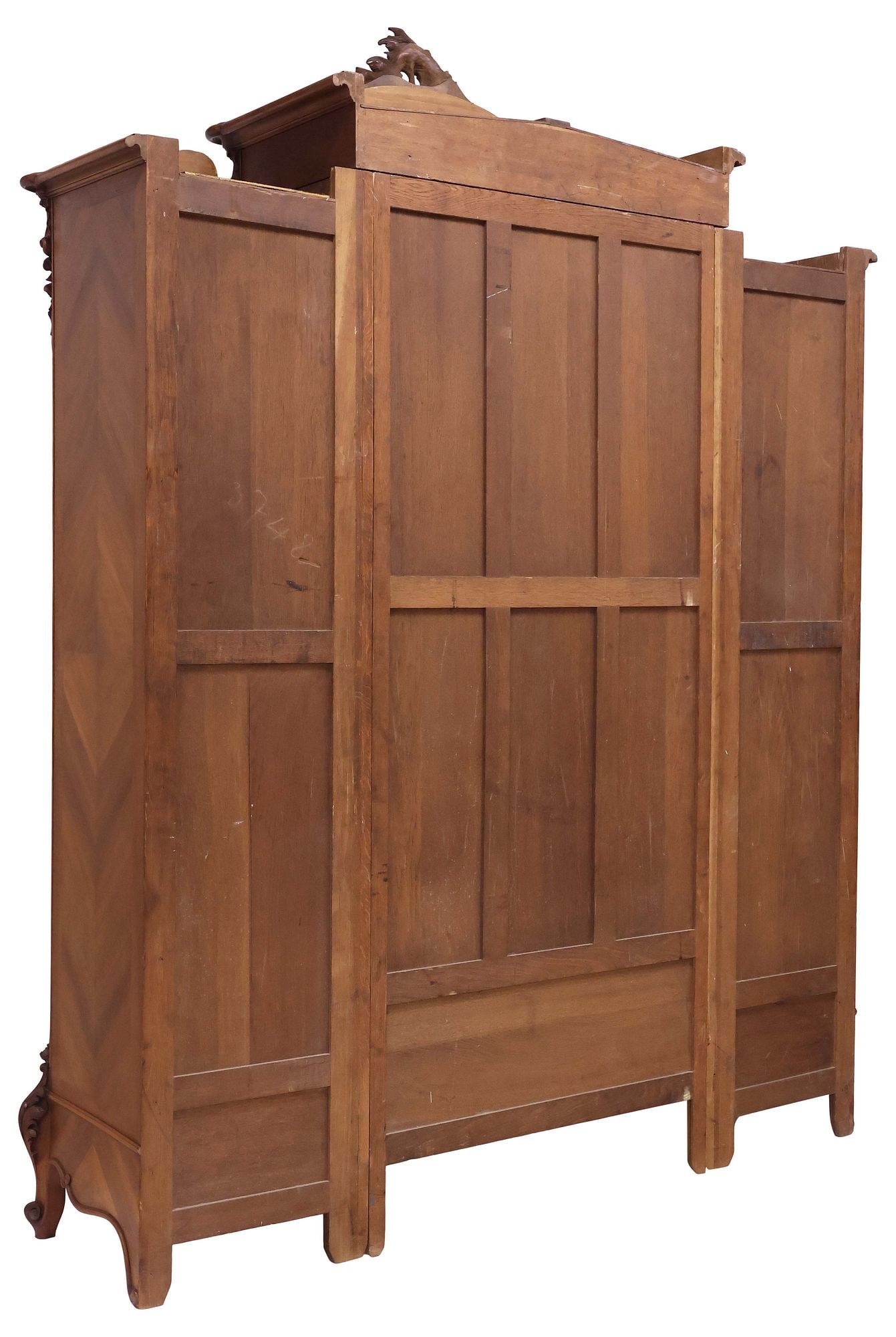 MONUMENTAL FRENCH LOUIS XV STYLE CARVED WALNUT MIRRORED ARMOIRE, 106"H - 6