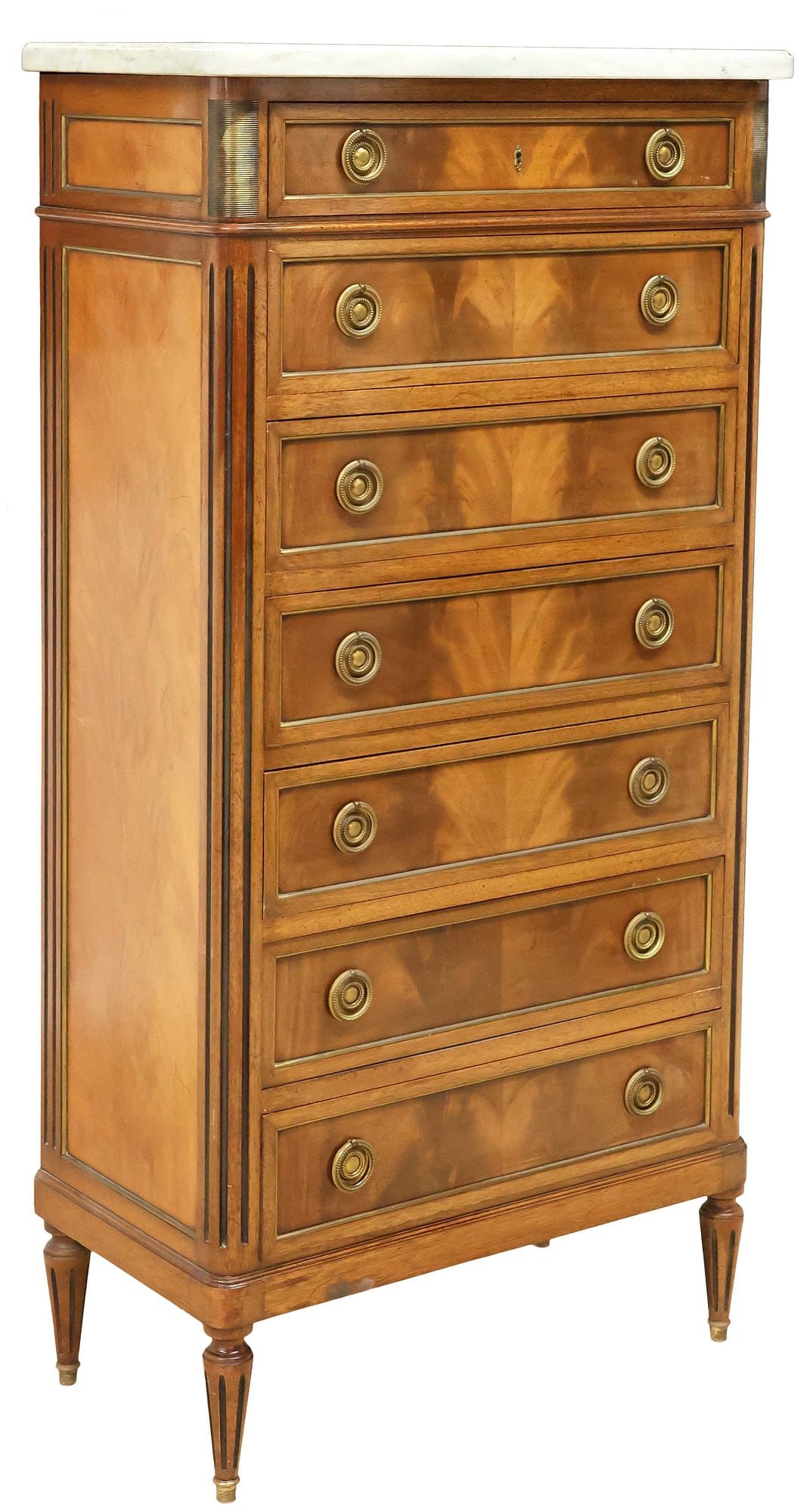 FRENCH LOUIS XVI STYLE MARBLE-TOP MAHOGANY SEMAINIER (1 of 5)