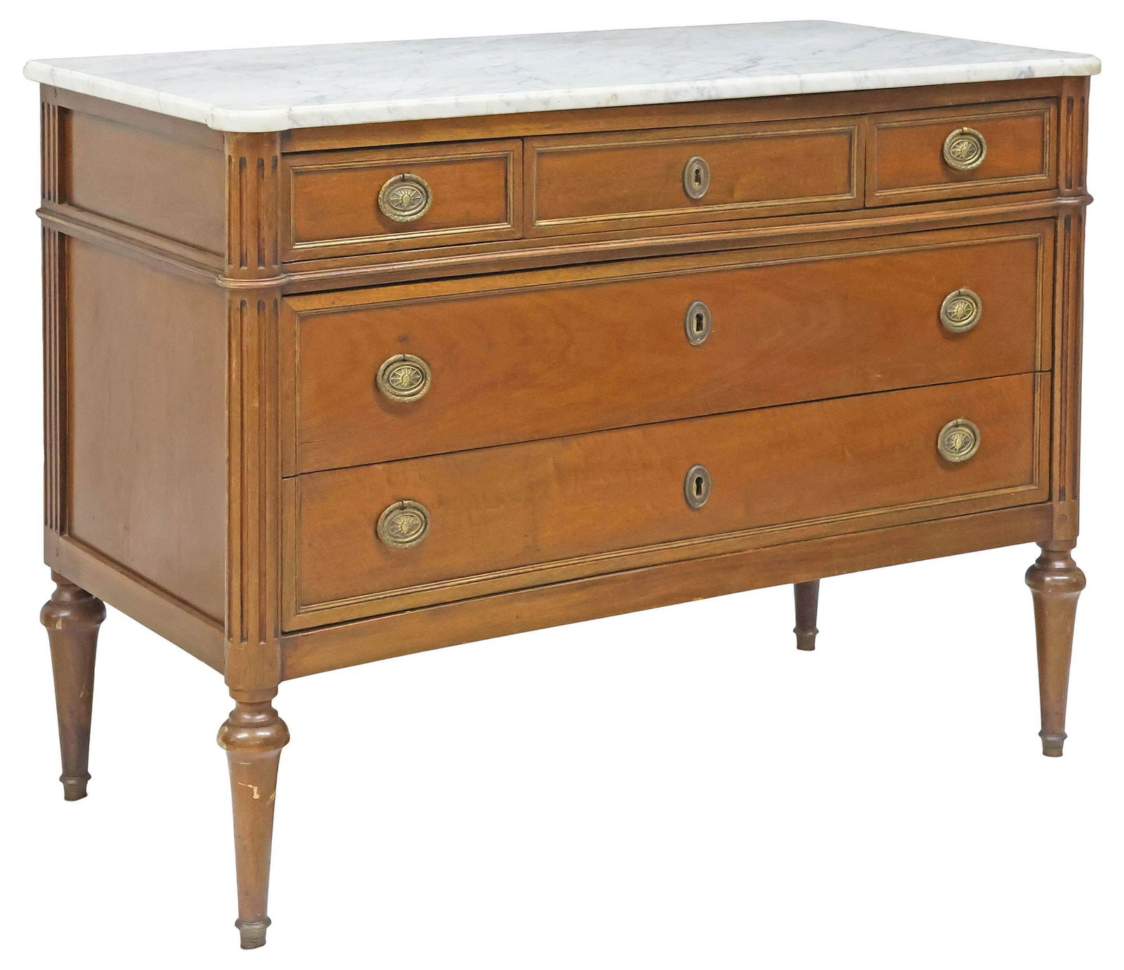 FRENCH LOUIS XVI STYLE MARBLE-TOP MAHOGANY COMMODE (1 of 5)