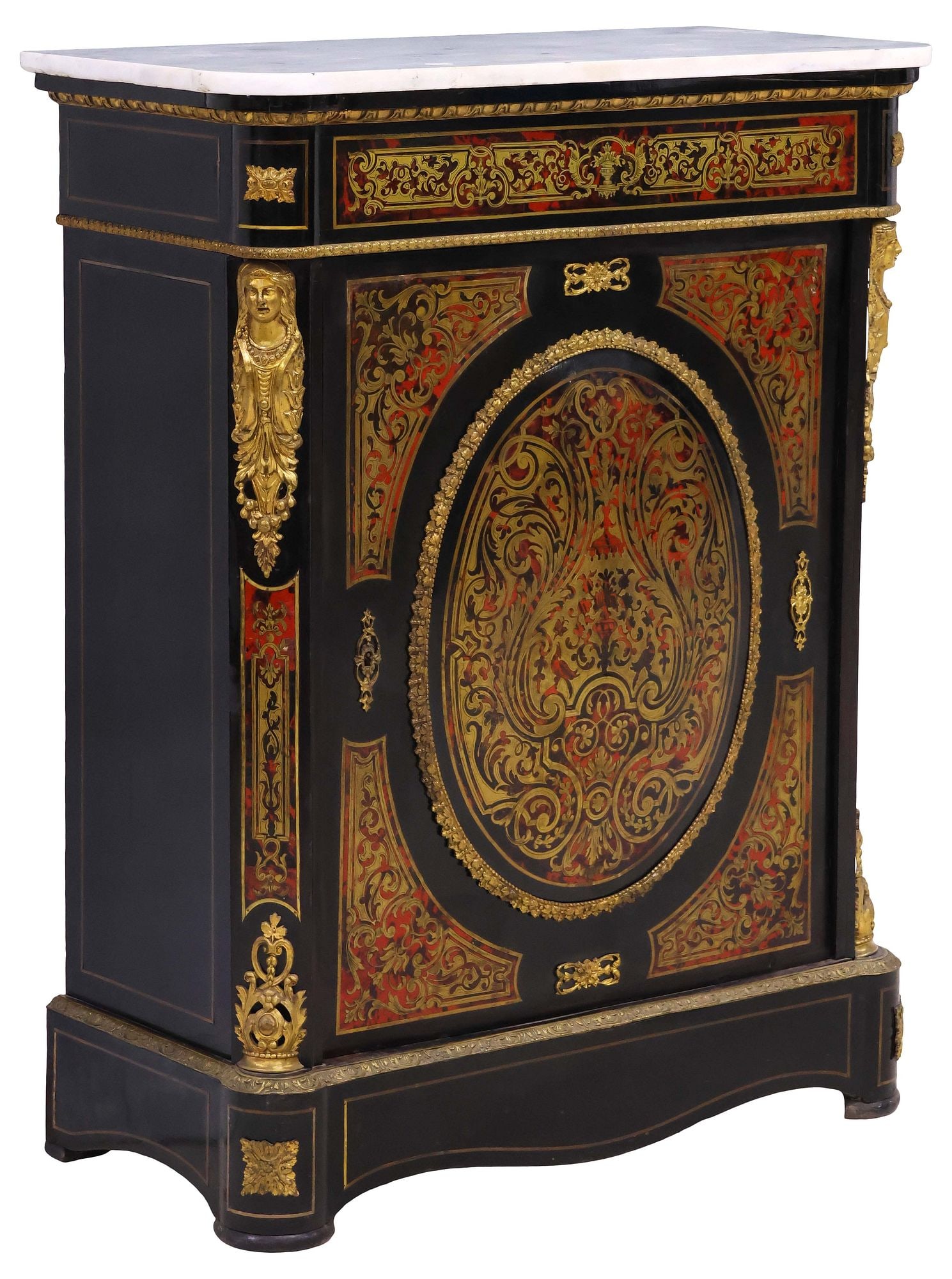 FRENCH NAPOLEON III BOULLE STYLE INLAID MARBLE-TOP CABINET (1 of 7)