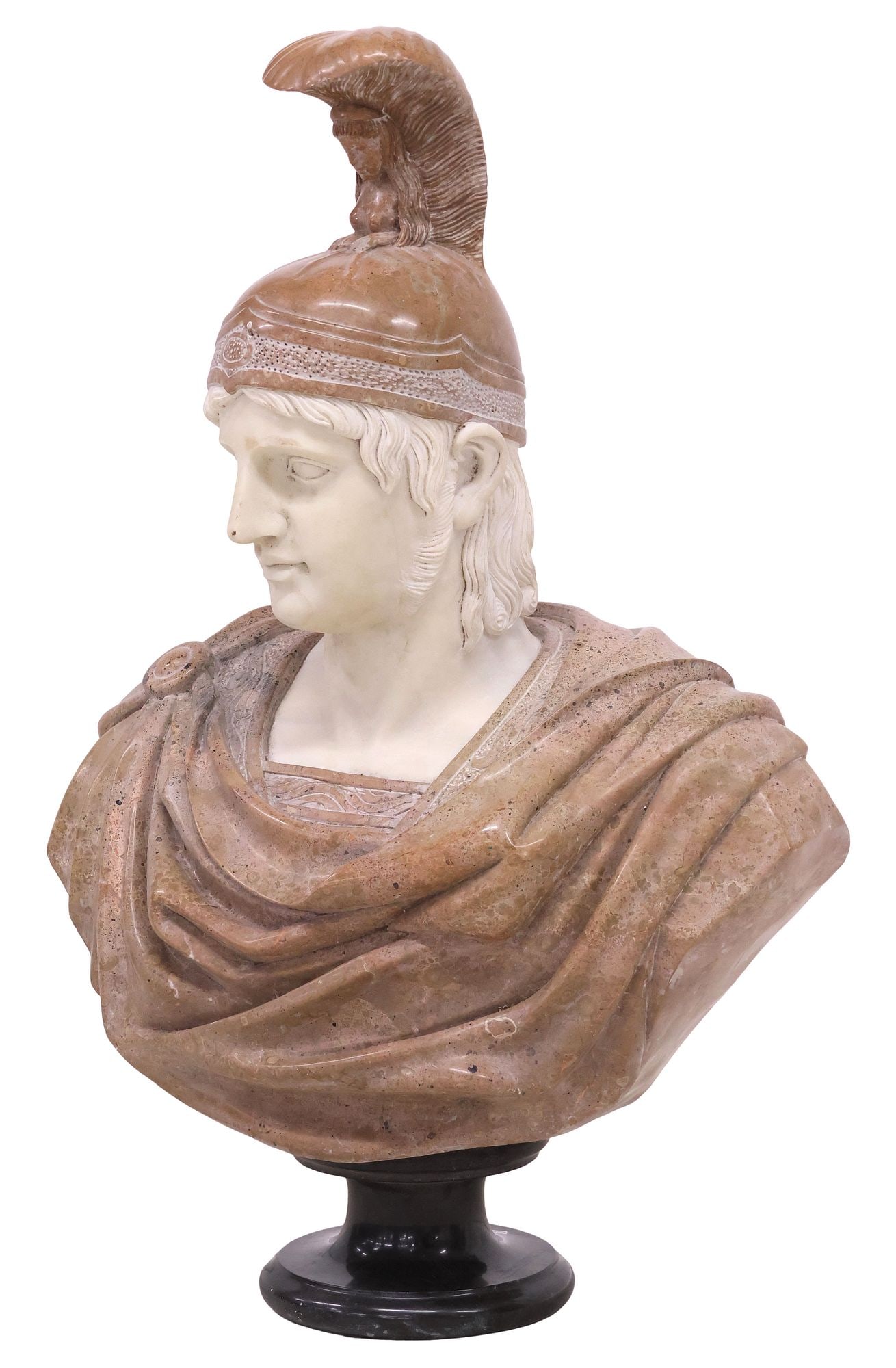 CLASSICAL STYLE POLYCHROME MARBLE BUST, GODDESS ATHENA / MINERVA, 37"H (1 of 4)