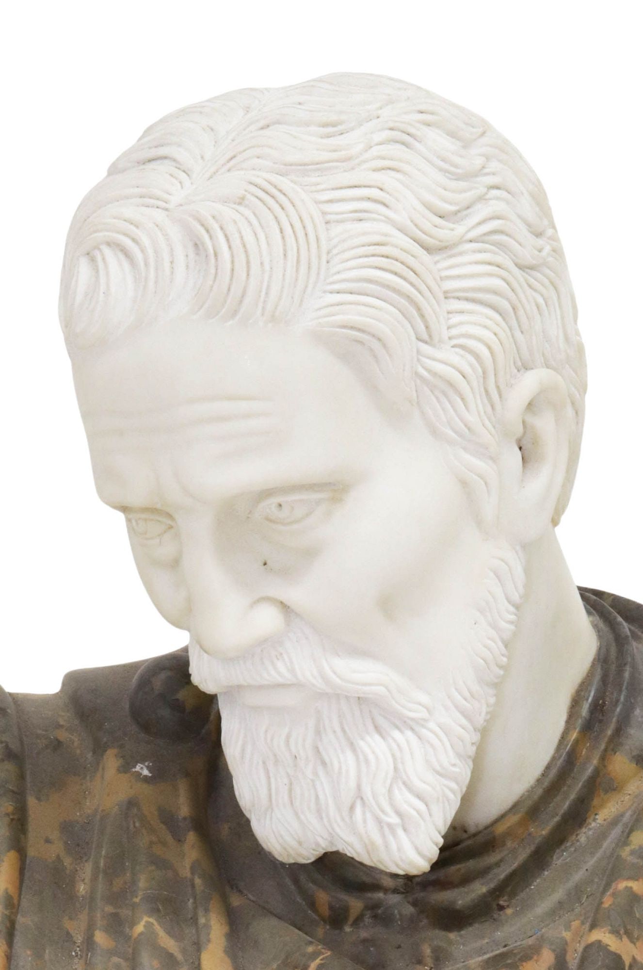 LARGE CLASSICAL STYLE POLYCHROME MARBLE BUST, PHILOSOPHER, 32"H - 3