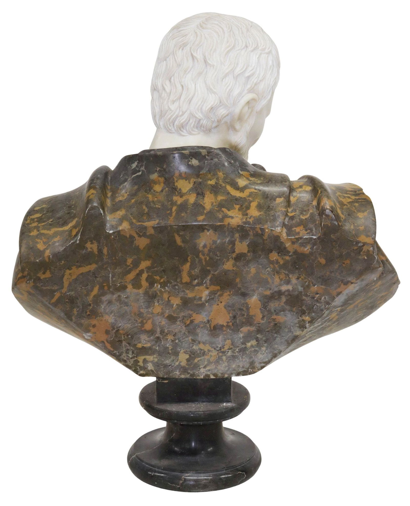 LARGE CLASSICAL STYLE POLYCHROME MARBLE BUST, PHILOSOPHER, 32"H - 4