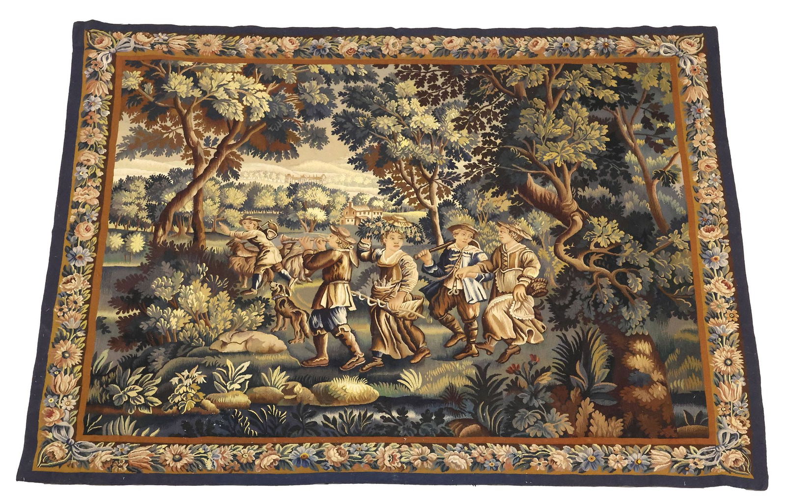 LARGE FRENCH AUBUSSON STYLE WOVEN VERDURE TAPESTRY, 82" X 97.5" (1 of 3)