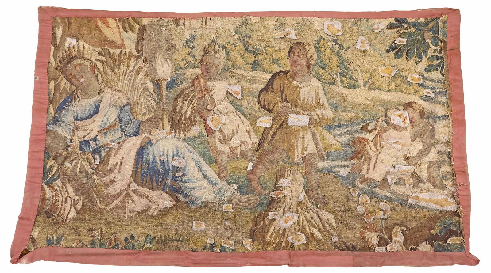 FRENCH AUBUSSON WOVEN TAPESTRY, FIGURES IN VERDANT LANDSCAPE, 18TH C. - 3