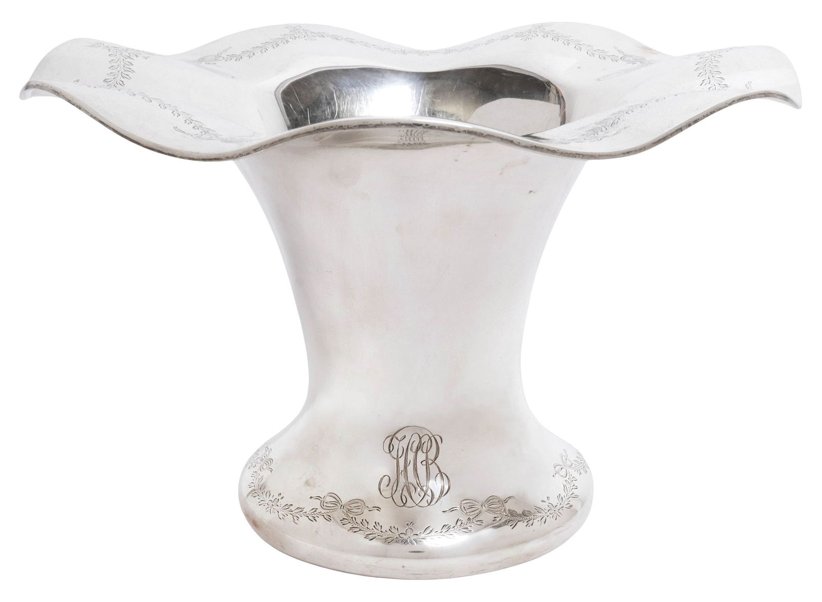 STERLING SILVER CENTERPIECE VASE, ENGRAVED FLORAL FESTOONS, 25.07OZT (1 of 6)