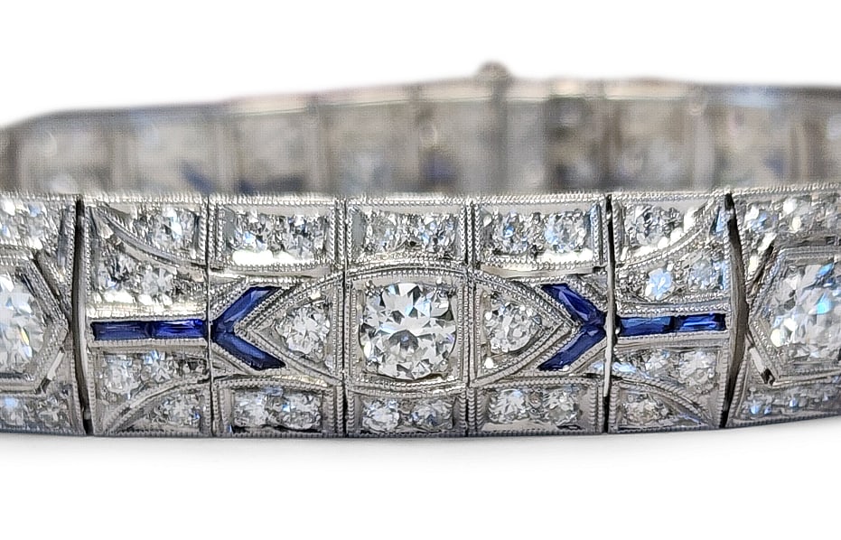 ESTATE ART DECO PLATINUM, 7.400CTTW DIAMOND & SAPPHIRE BRACELET - 2