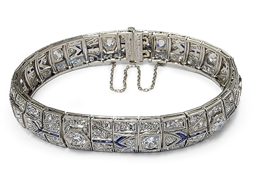 ESTATE ART DECO PLATINUM, 7.400CTTW DIAMOND & SAPPHIRE BRACELET - 4