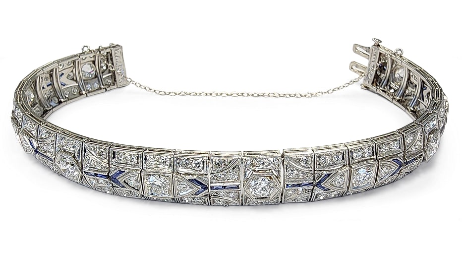 ESTATE ART DECO PLATINUM, 7.400CTTW DIAMOND & SAPPHIRE BRACELET - 5