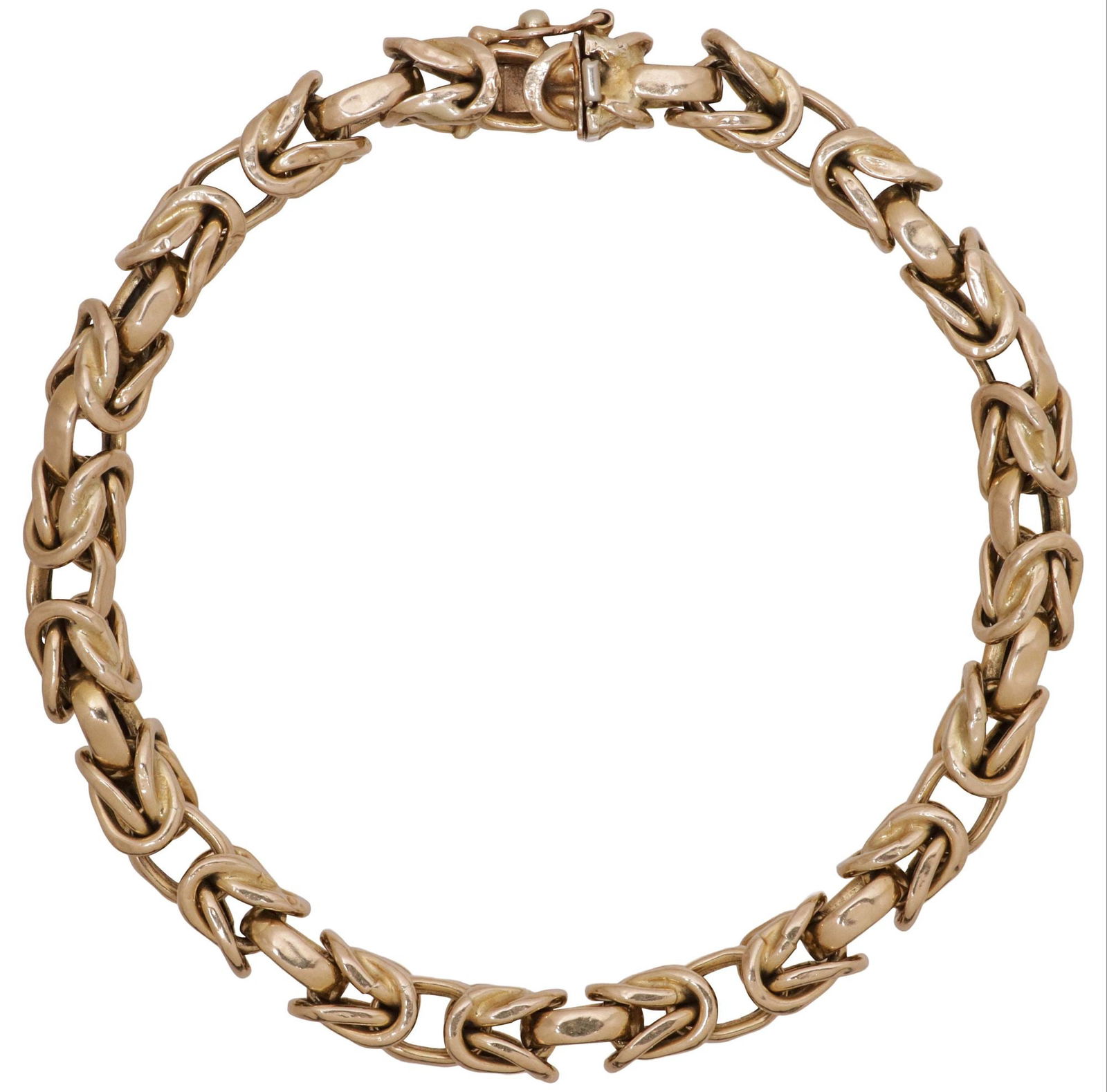 ESTATE ITALIAN UNOAERRE 14KT GOLD HOLLOW BYZANTINE BRACELET: Estate Italian 14kt yellow gold hollow Byzantine bracelet, UnoAErre, concealed box closure with safety, marked 14kt Italy Star 1 AR (Arezzo), approx 7.75"l, 13.00 grams **NOTE: ALL JEWELRY & COIN LOTS