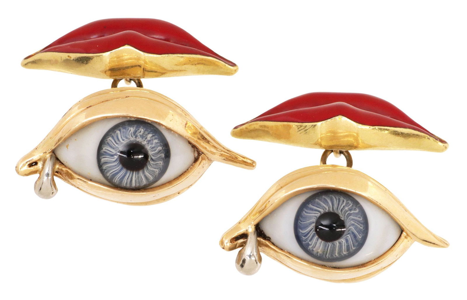 (PR) ESTATE GENT'S GOLD WHIMSICAL LIPS & GLASS EYEBALL CUFFLINKS (1 of 3)
