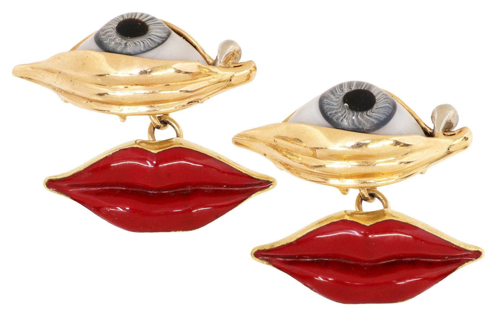 (PR) ESTATE GENT'S GOLD WHIMSICAL LIPS & GLASS EYEBALL CUFFLINKS - 2