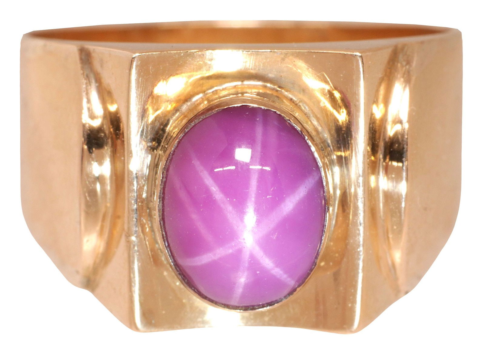 ESTATE GENT'S 18KT YELLOW GOLD & 4.00KT LAB STAR RUBY CABOCHON RING (1 of 6)
