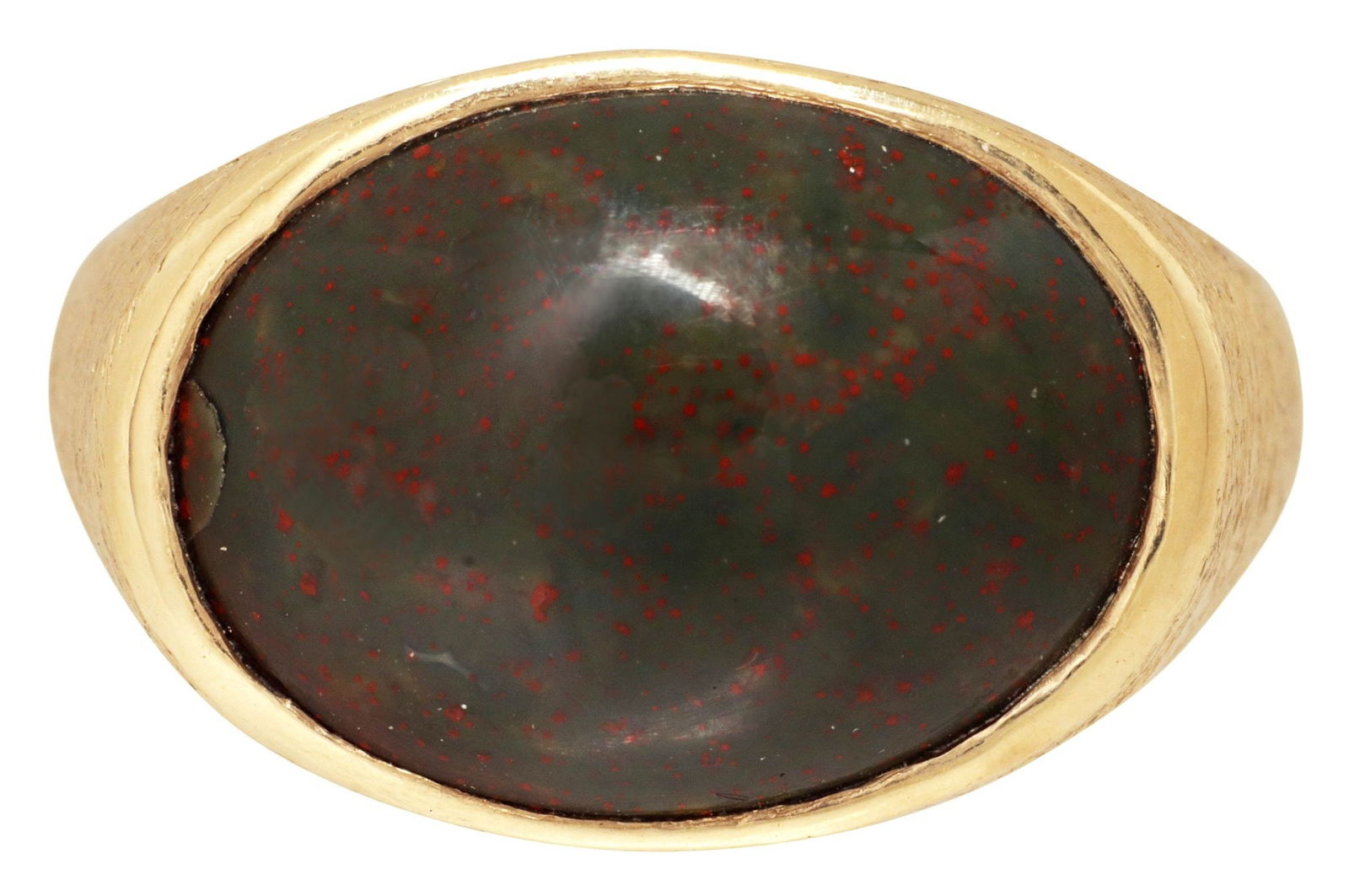 ESTATE GENT'S 14KT YELLOW GOLD & OVAL BLOODSTONE CABOCHON RING (1 of 4)