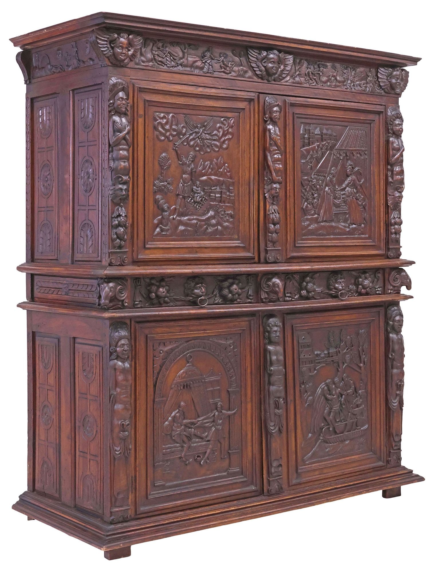 FRENCH RENAISSANCE STYLE CARVED WALNUT BIBLICAL SCENE SIDEBOARD, 18TH/ 19TH C. (1 of 9)