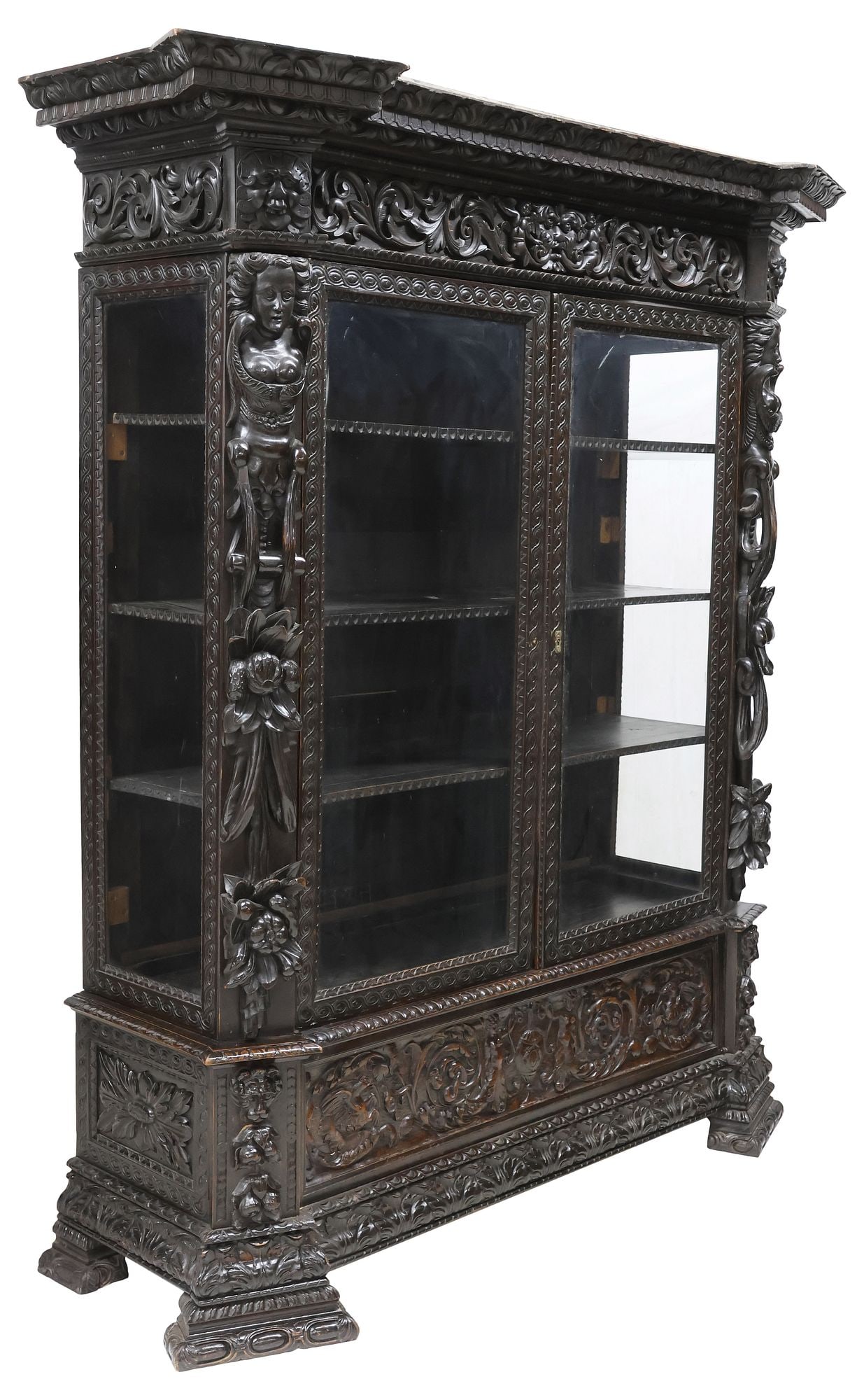 HIGHLY CARVED ITALIAN RENAISSANCE REVIVAL WALNUT BOOKCASE (1 of 6)