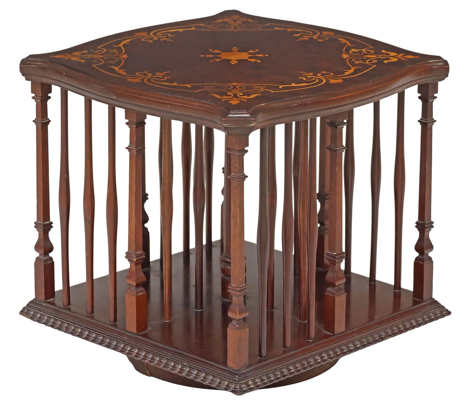 ENGLISH EDWARDIAN MAHOGANY & MARQUETRY ROTATING TABLETOP BOOKSTAND (1 of 4)