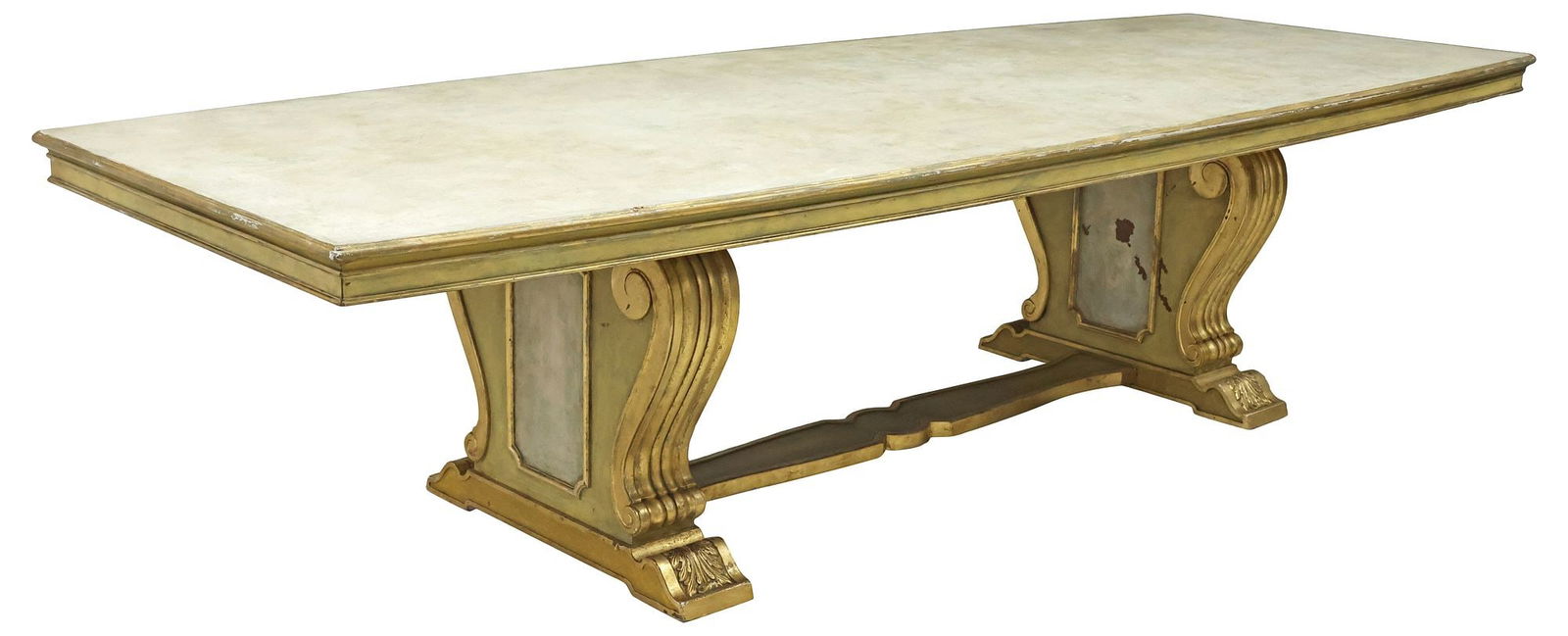 LARGE VENETIAN PARCEL-GILT MARBLEIZED DINING TABLE, 126"L (1 of 4)