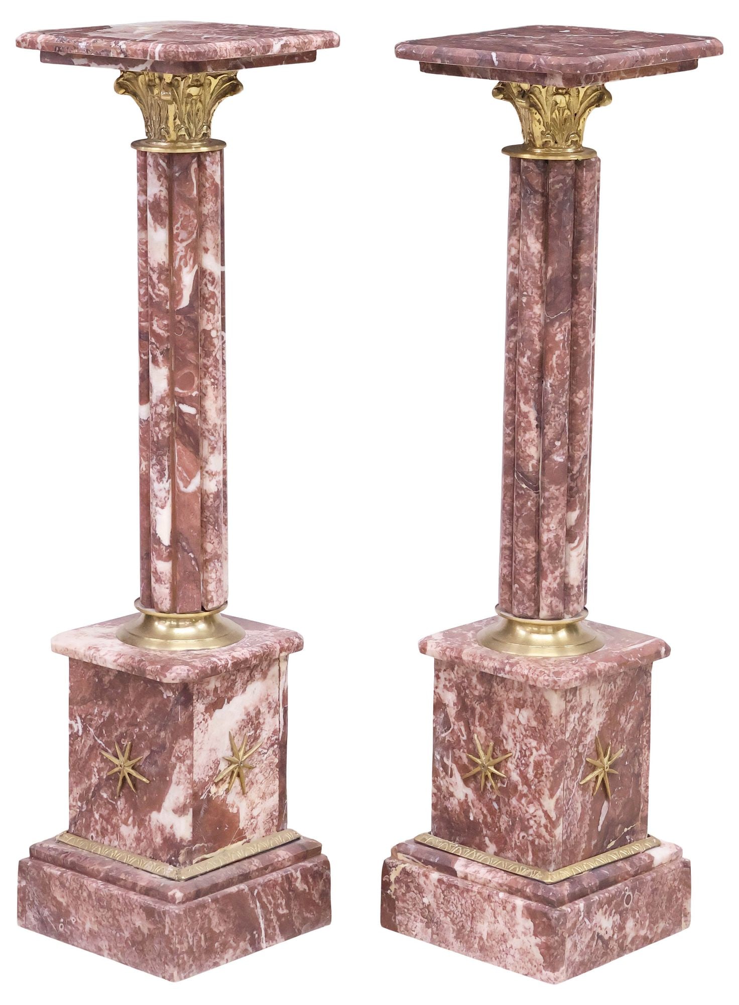 (2) CONTINENTAL ROUGE MARBLE & GILT-METAL COLUMNAR DISPLAY PEDESTALS (1 of 4)