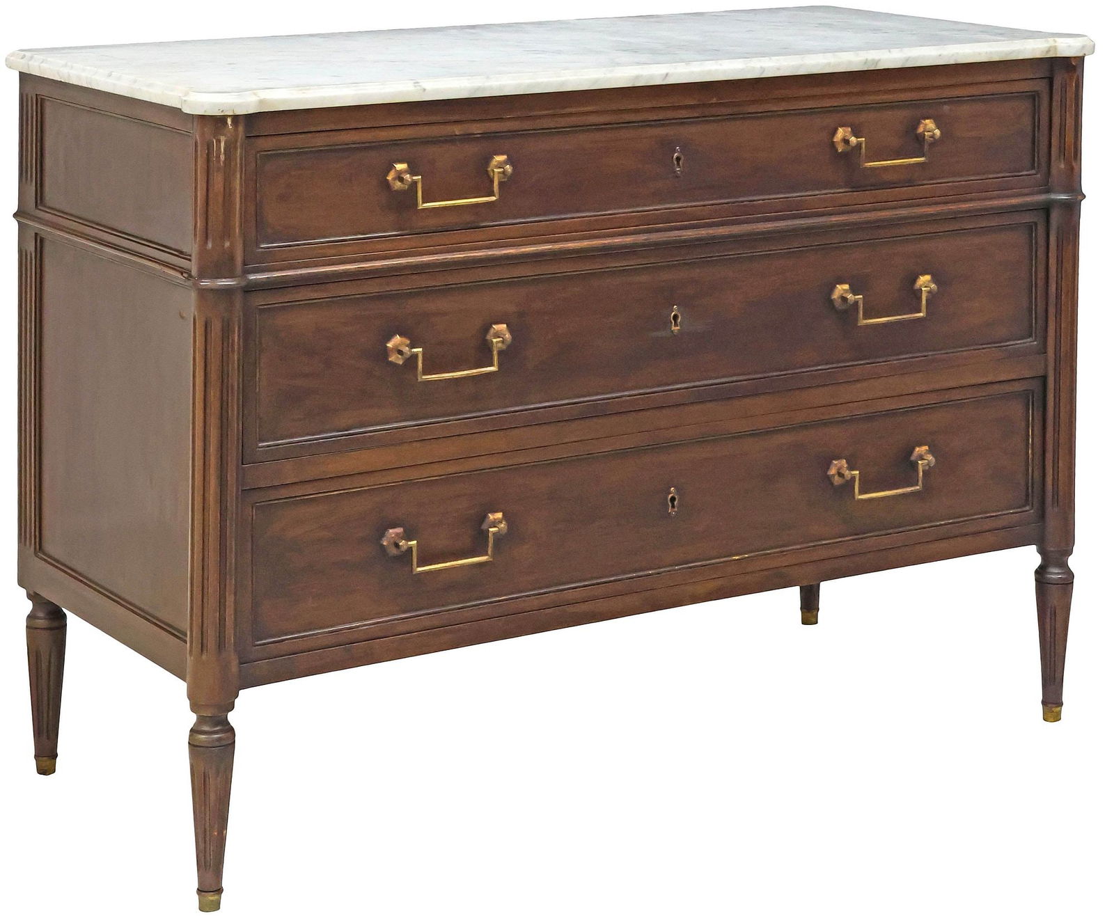 FRENCH LOUIS XVI STYLE MARBLE-TOP MAHOGANY COMMODE (1 of 5)