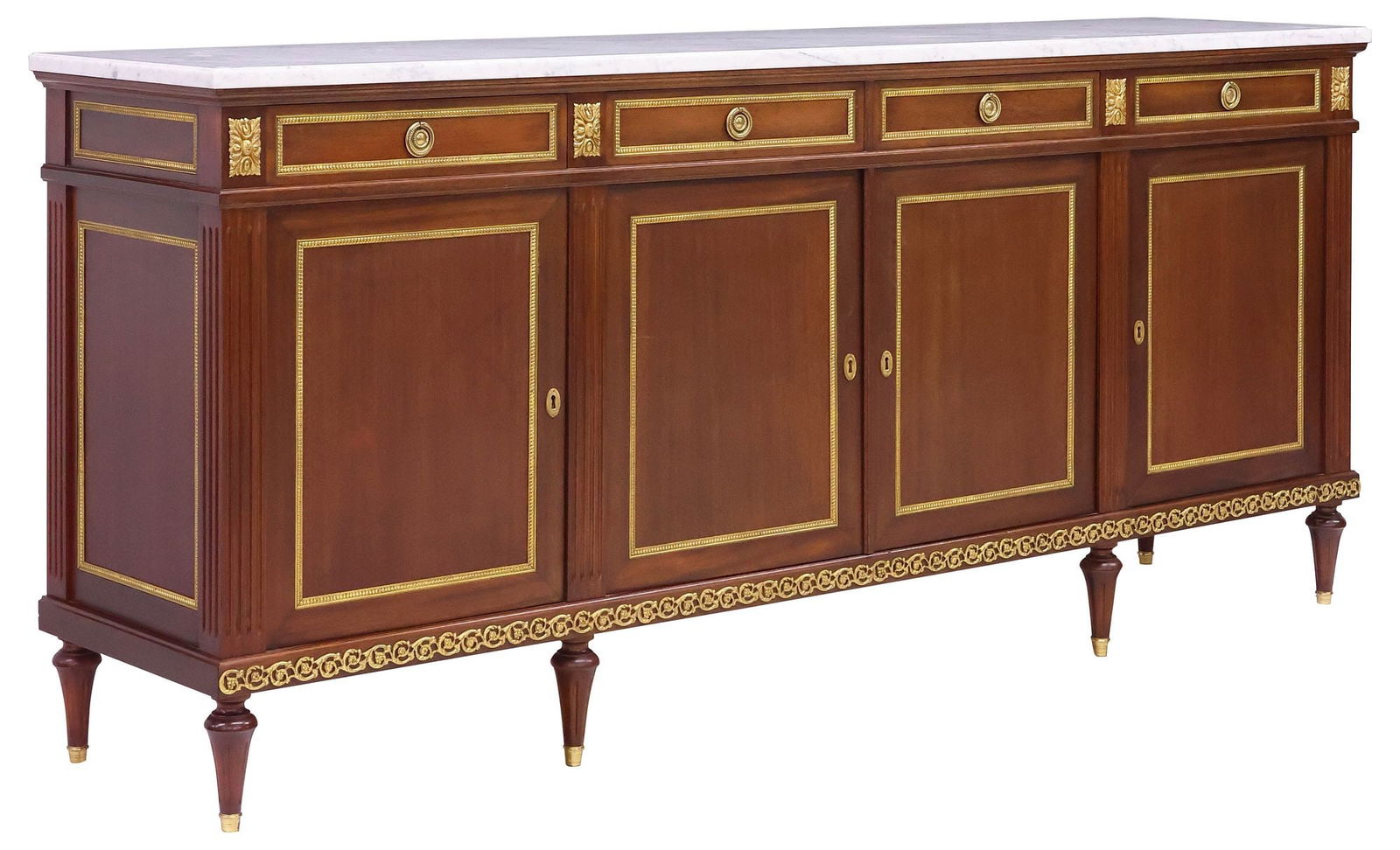 FRENCH LOUIS XVI STYLE MARBLE-TOP MAHOGANY SIDEBOARD (1 of 6)