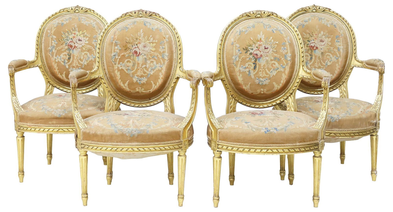 (4) FRENCH LOUIS XVI STYLE TAPESTRY-UPHOLSTERED GILTWOOD ARMCHAIRS (1 of 4)