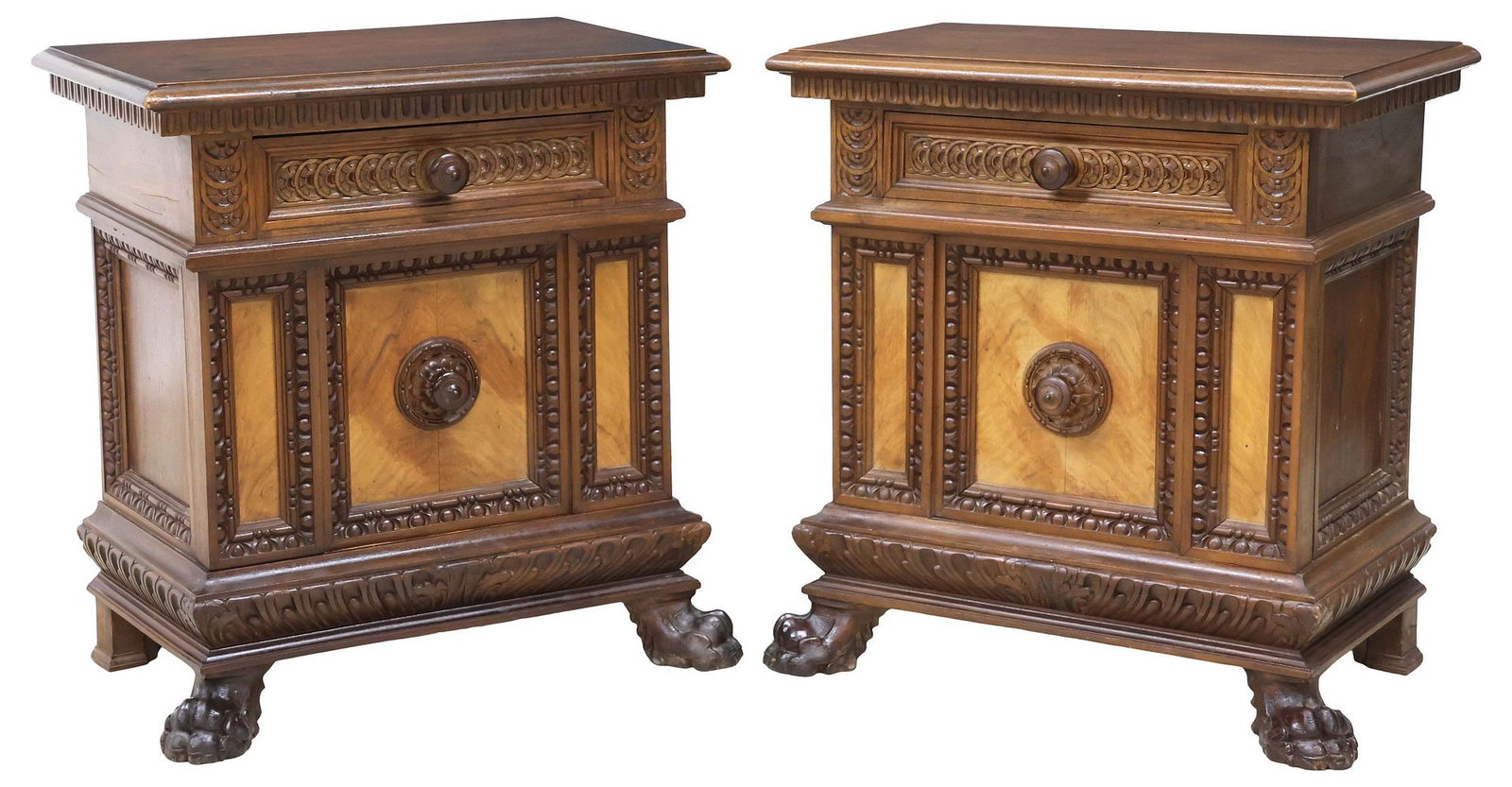 (2) ITALIAN SCORZA RENAISSANCE REVIVAL WALNUT BEDSIDE CABINETS (1 of 7)