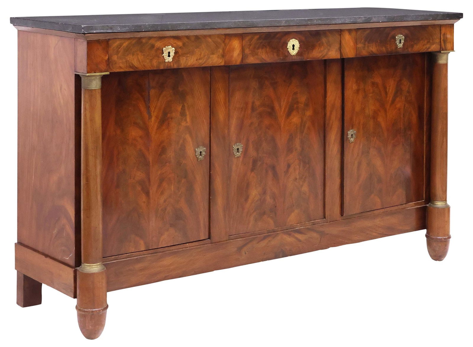 FRENCH EMPIRE MARBLE-TOP FLAME MAHOGANY SIDEBOARD (1 of 5)