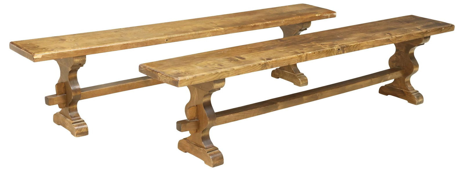 (2) FRENCH PROVINCIAL FARMHOUSE WALNUT TRESTLE BENCHES (1 of 4)