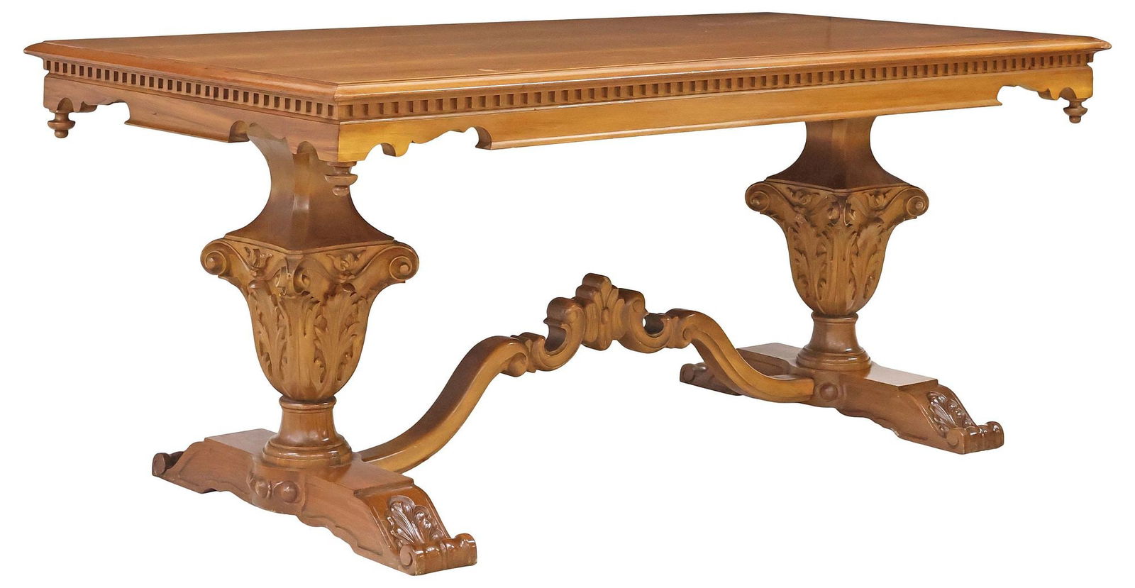 ITALIAN RENAISSANCE STYLE CARVED MARBLE TRESTLE DINING TABLE (1 of 5)